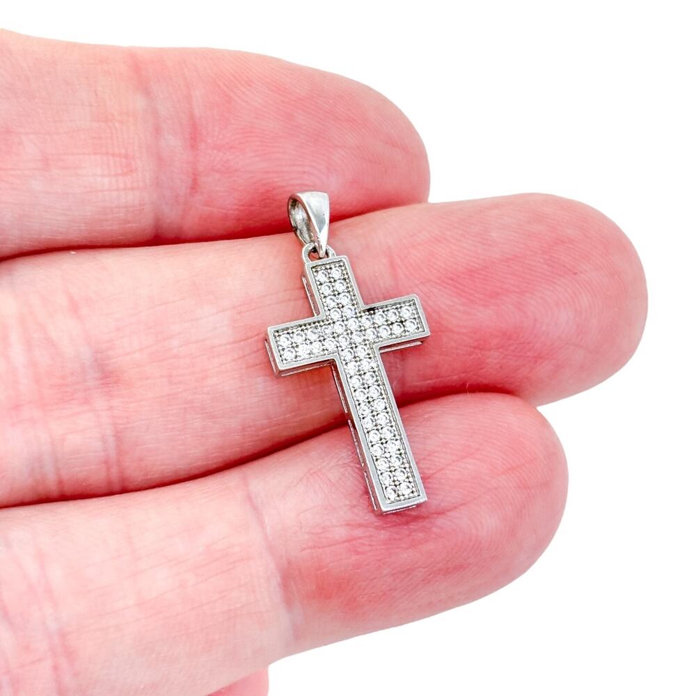 Cubic Zirconia Cross Pendant | Estate Sterling Silver 925